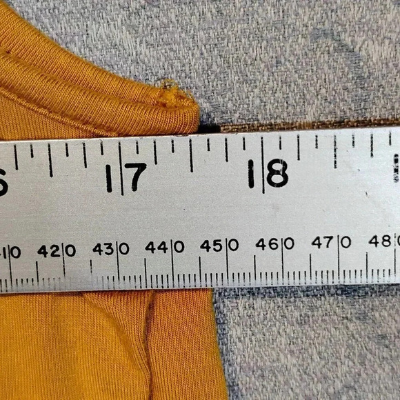 Women's Mustard Asymmetrical Sleeveless Tunic Length Tank Top CK MEASUREMENTS - Picture 4 of 6